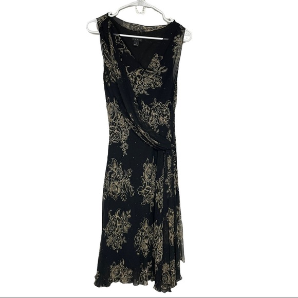 Lapis Silk Floral Faux Wrap Midi Dress Large - Picture 12 of 12